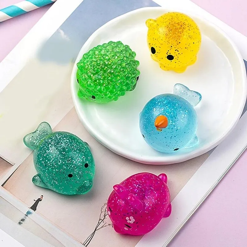 8PCS Kawaii Animal Soft Cute Fun Sensory Antistress Squeeze Toys Spongy Squishy Mochi Fidget Toys Sticky Antistress Ball Kids