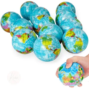 Kicko World Map Stress Ball, 12 Globe Earth Stress Squeeze Ball - 3 Inches - Novelty Toys