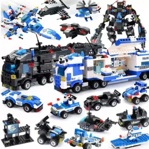 MOC  Compatible  825 PCS Creative City Police Building Blocks 8 in 1/6 In 1 Robot Helicopter Police Station Figures Blocks DIY Bricks Kids Toys