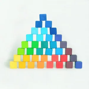 Rainbow Wooden Cube Building Blocks - 36 Squares