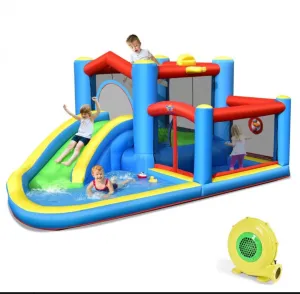 Super Cool Indoor Or Outdoor Inflatable Water Slide Jump Bouncy Castle With Powerful 480W Blower | Easy Set Up / Take Down | High Quality | Carrying Bag