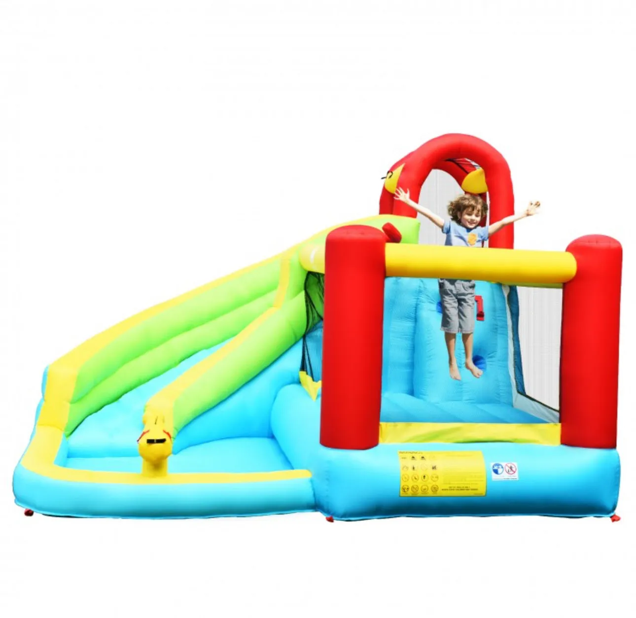 Super Fun 6-in-1 Inflatable Bouncy House Upgraded With Climbing Wall | Basketball Hoop | With 480W Blower | Carry Bag | Hose Kit | Repair Kit | Water Park