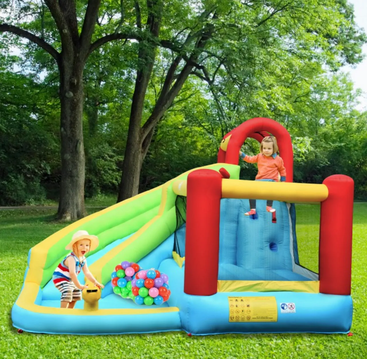 Super Fun 6-in-1 Inflatable Bouncy House Upgraded With Climbing Wall | Basketball Hoop | With 480W Blower | Carry Bag | Hose Kit | Repair Kit | Water Park